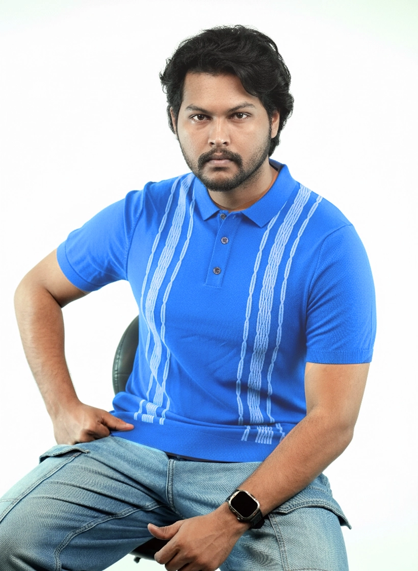 Royal Blue and Sky Blue contrast Stripe Knit Polo