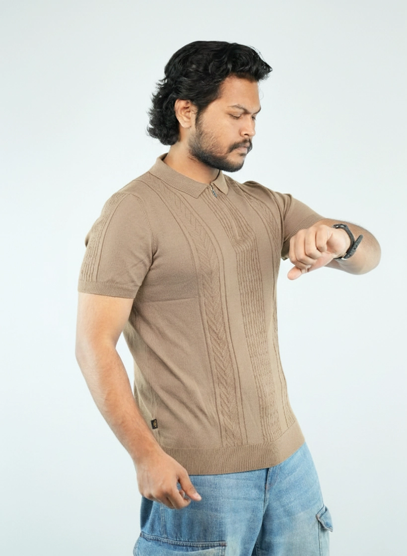 Men's Vintage-Inspired Cable Knit Quarter-Zip Polo