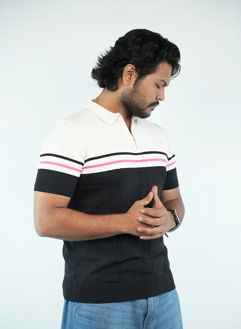 Men's color-Block Cable Knit Quarter-Zip Polo